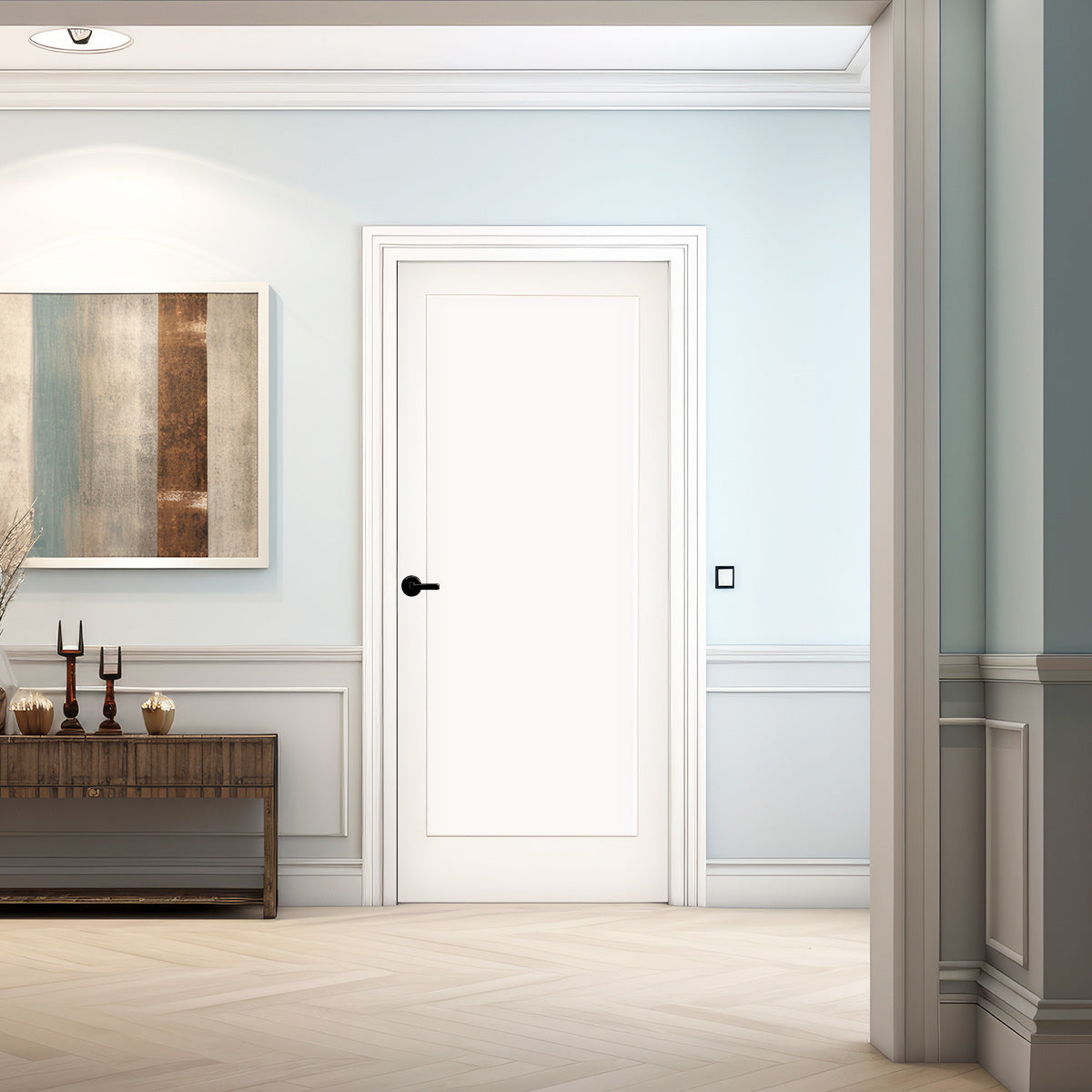 32 in. x 80 in. 1-Panel Shaker Solid Core Primed White MDF Prehung Interior Door with Black Hinges - Interior Doors