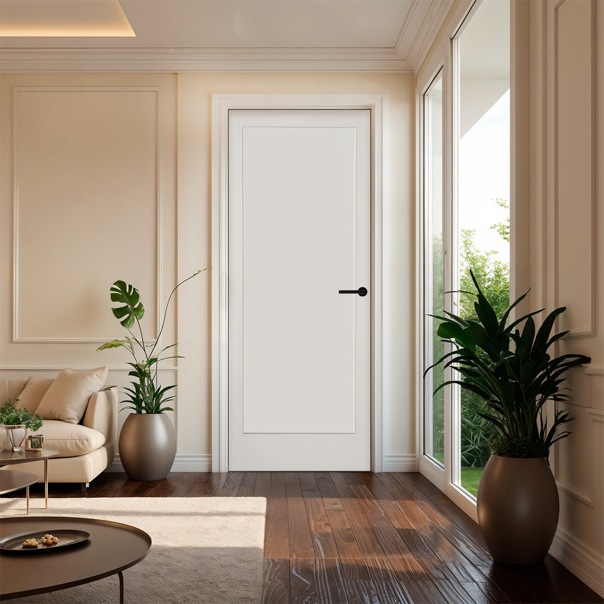 32 in. x 80 in. 1-Panel Shaker Solid Core Primed White MDF Prehung Interior Door with Black Hinges - Interior Doors