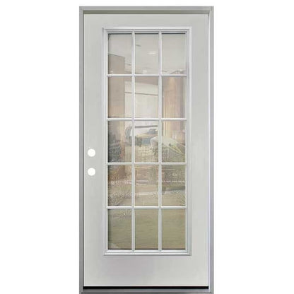 32 in. x 80 in. 15-Lite Clear Unfinished White Prehung Fiberglass Exterior Door - Left-Handed - Exterior Doors