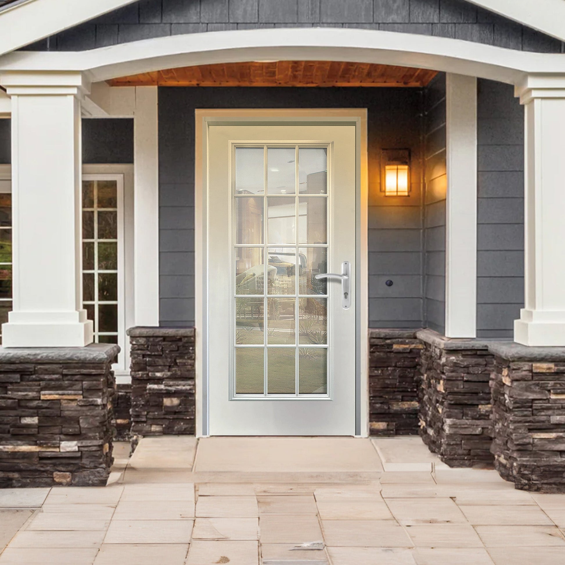 32 in. x 80 in. 15-Lite Clear Unfinished White Prehung Fiberglass Exterior Door - Exterior Doors