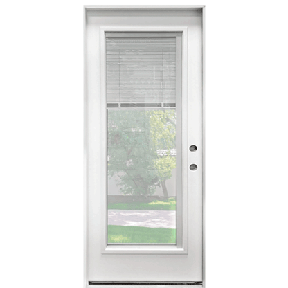 32 in. x 80 in. Clear Low-E Prehung Unfinished White Fiberglass Door with Blinds - Left-Handed - Exterior Doors