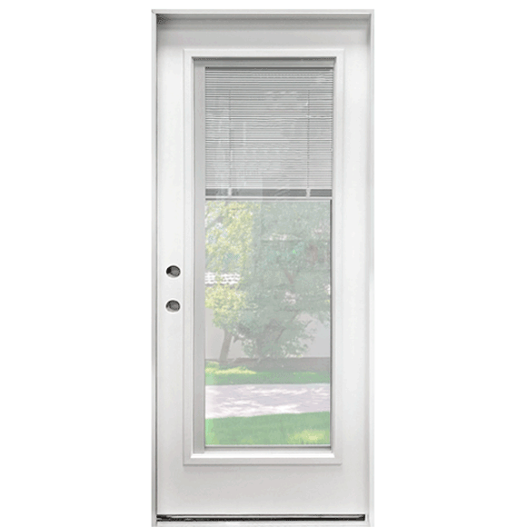 32 in. x 80 in. Clear Low-E Prehung Unfinished White Fiberglass Door with Blinds - Right-Handed - Exterior Doors