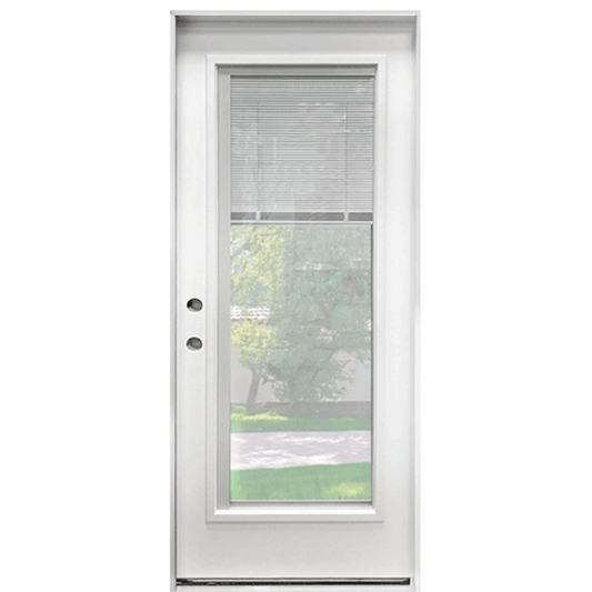 32 in. x 80 in. Clear Low-E Prehung Unfinished White Fiberglass Door with Blinds - Right-Handed - Exterior Doors