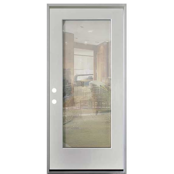32 in. x 80 in. Clear Low-E Prehung Unfinished White Fiberglass Door with mini-blinds - Right-Handed - Exterior Doors