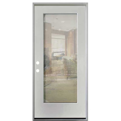 32 in. x 80 in. Clear Low-E Prehung Unfinished White Fiberglass Door with mini-blinds - Right-Handed - Exterior Doors
