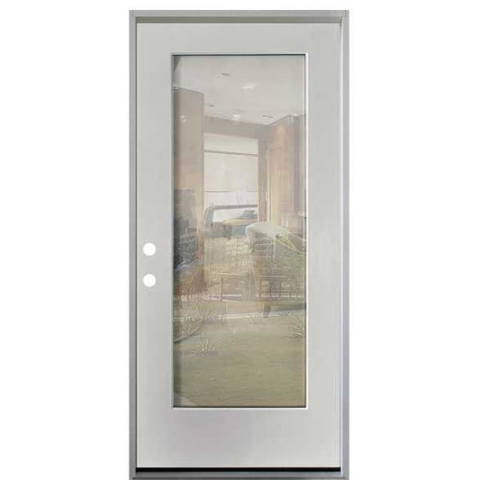 32 in. x 80 in. Clear Low-E Prehung Unfinished White Fiberglass Door with mini-blinds - Right-Handed - Exterior Doors