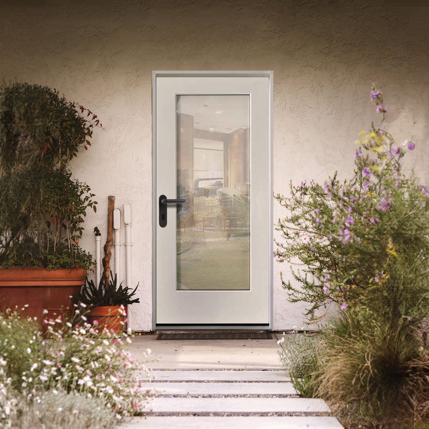 32 in. x 80 in. Clear Low-E Prehung Unfinished White Fiberglass Door with mini-blinds - Exterior Doors