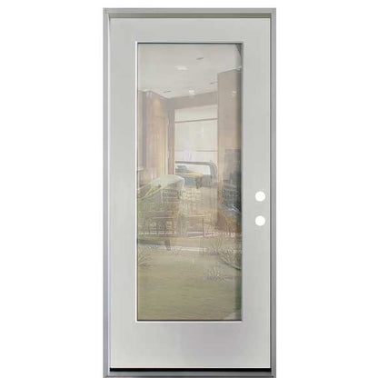 32 in. x 80 in. Clear Low-E Prehung Unfinished White Fiberglass Door with mini-blinds - Left-Handed - Exterior Doors