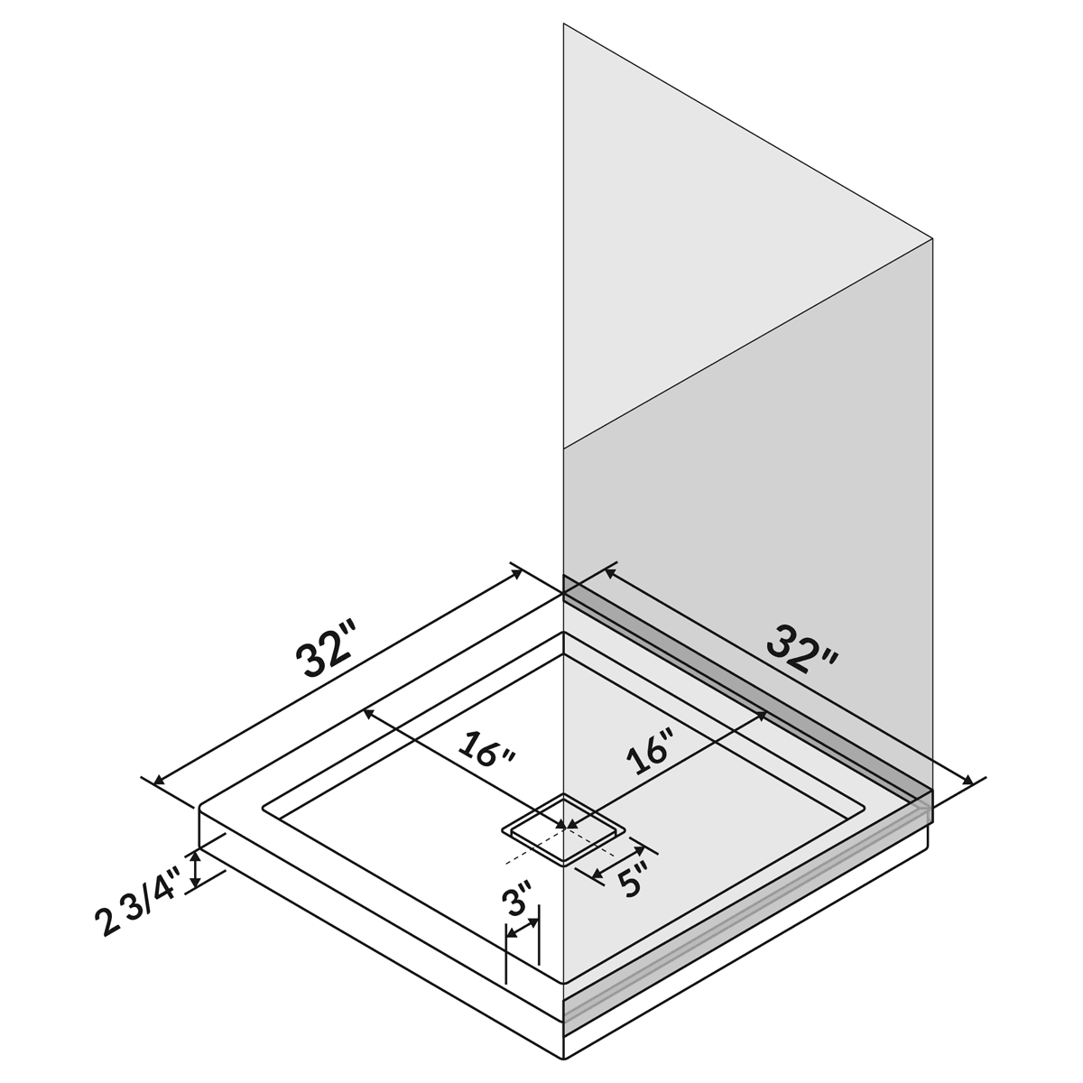 32 x 32 Single/Double Threshold Shower Base Pan Center Drain