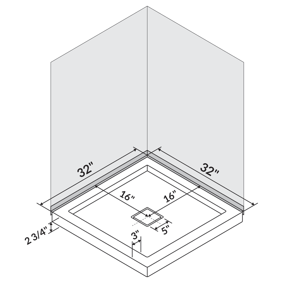 32 x 32 Single/Double Threshold Shower Base Pan Center Drain