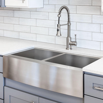 33 in. Farmhouse/Apron-Front 50/50 Double Bowl 16 Gauge Stainless Steel Kitchen Sink LPF4 - Sinks