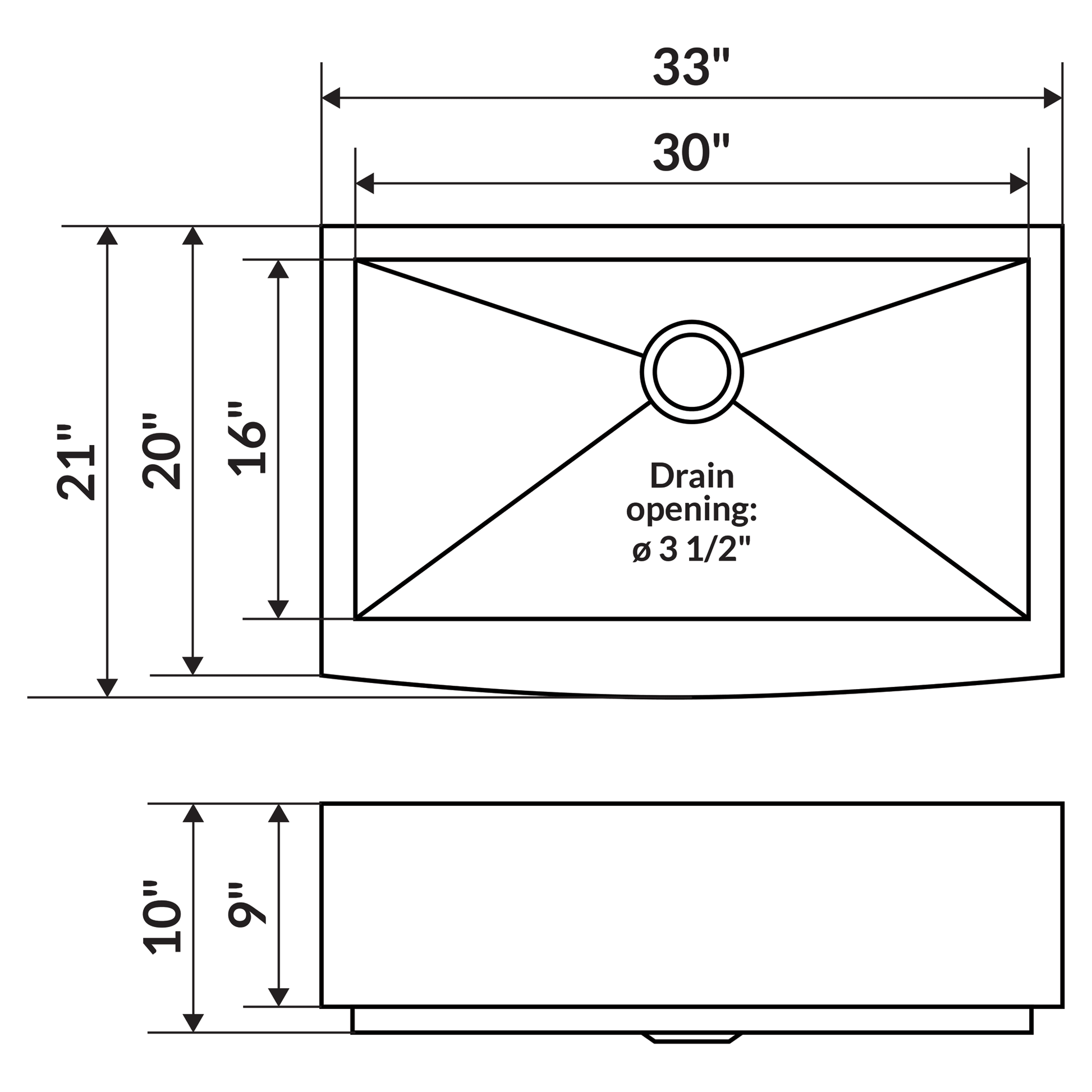 33 in. Farmhouse/Apron-Front Single Bowl 16 Gauge Stainless Steel Kitchen Sink LPF2 - Sinks