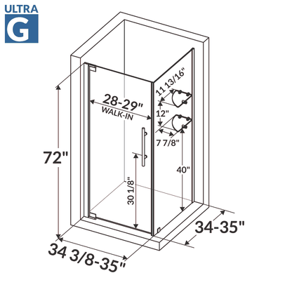 34 3/8-35 W x 72 H  x 34-35 D Swing-Out Shower Enclosure ULTRA-G