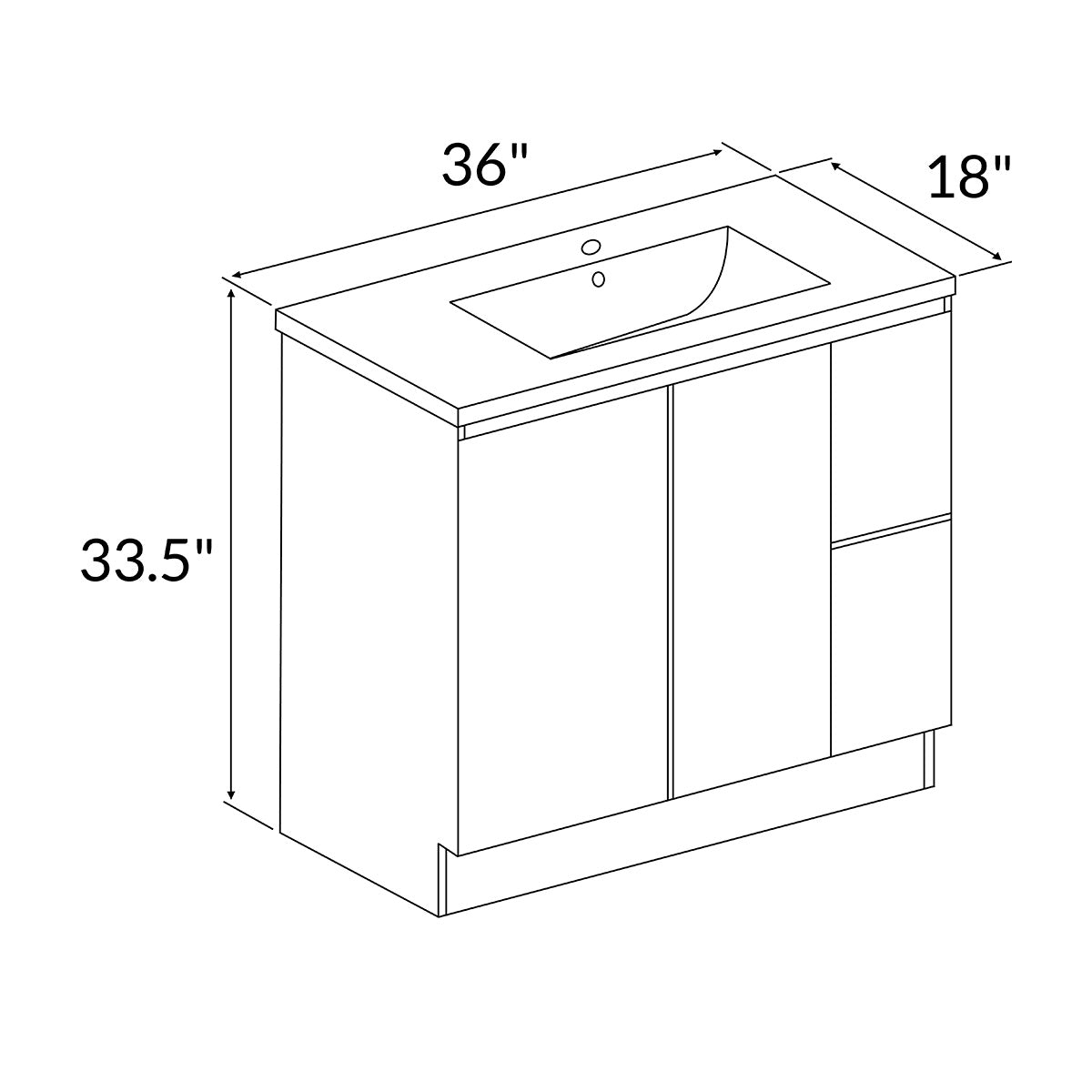 36’’ Freestanding Bathroom Vanity in White Gloss with White Single Sink Top LV19 36W Bathroom Vanities