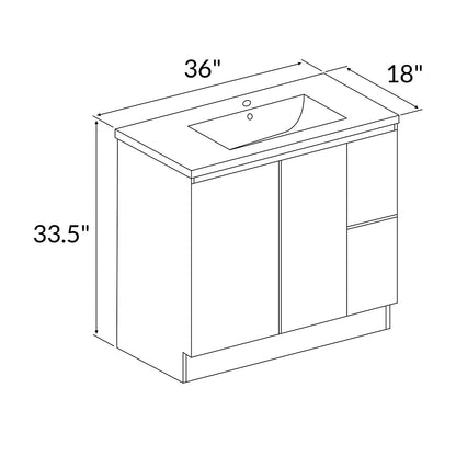 36’’ Freestanding Bathroom Vanity in White Gloss with White Single Sink Top LV19 36W Bathroom Vanities