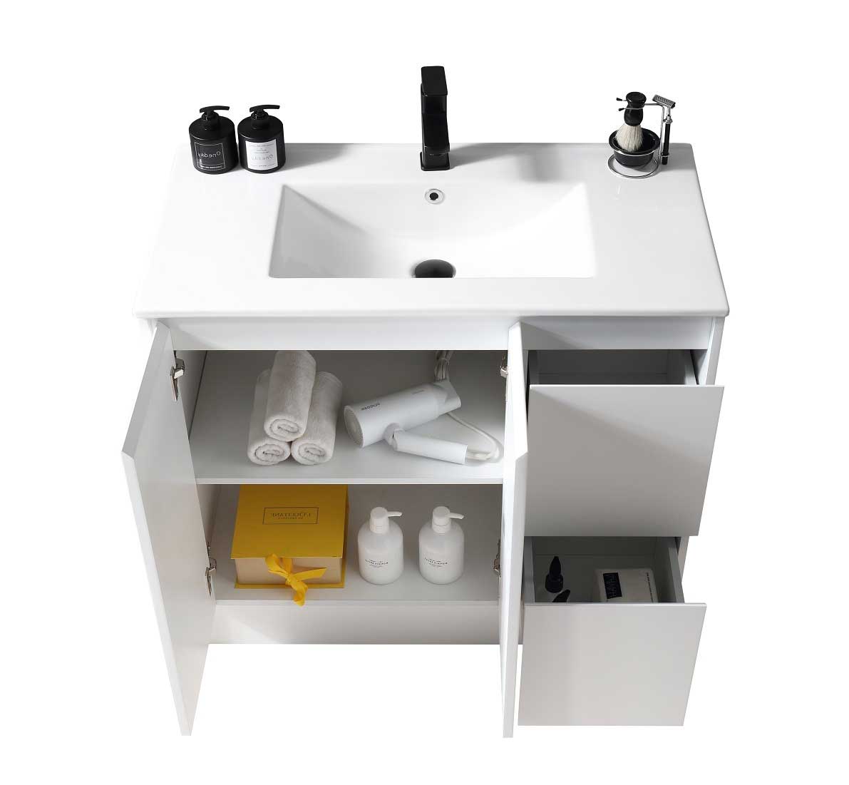 36’’ Freestanding Bathroom Vanity in White Gloss with White Single Sink Top LV19 36W Bathroom Vanities