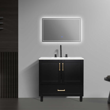 36’’ Freestanding Single Bathroom Vanity in Black with Quartz Stone Countertop - Bathroom Vanities