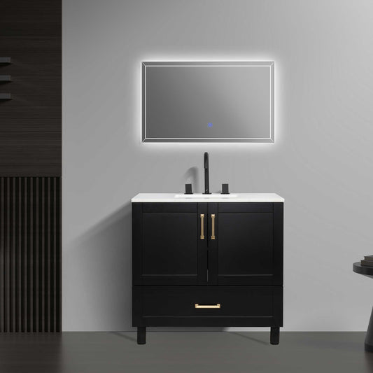 36’’ Freestanding Single Bathroom Vanity in Black with Quartz Stone Countertop - Bathroom Vanities