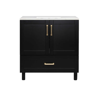 36’’ Freestanding Single Bathroom Vanity in Black with Quartz Stone Countertop - Bathroom Vanities
