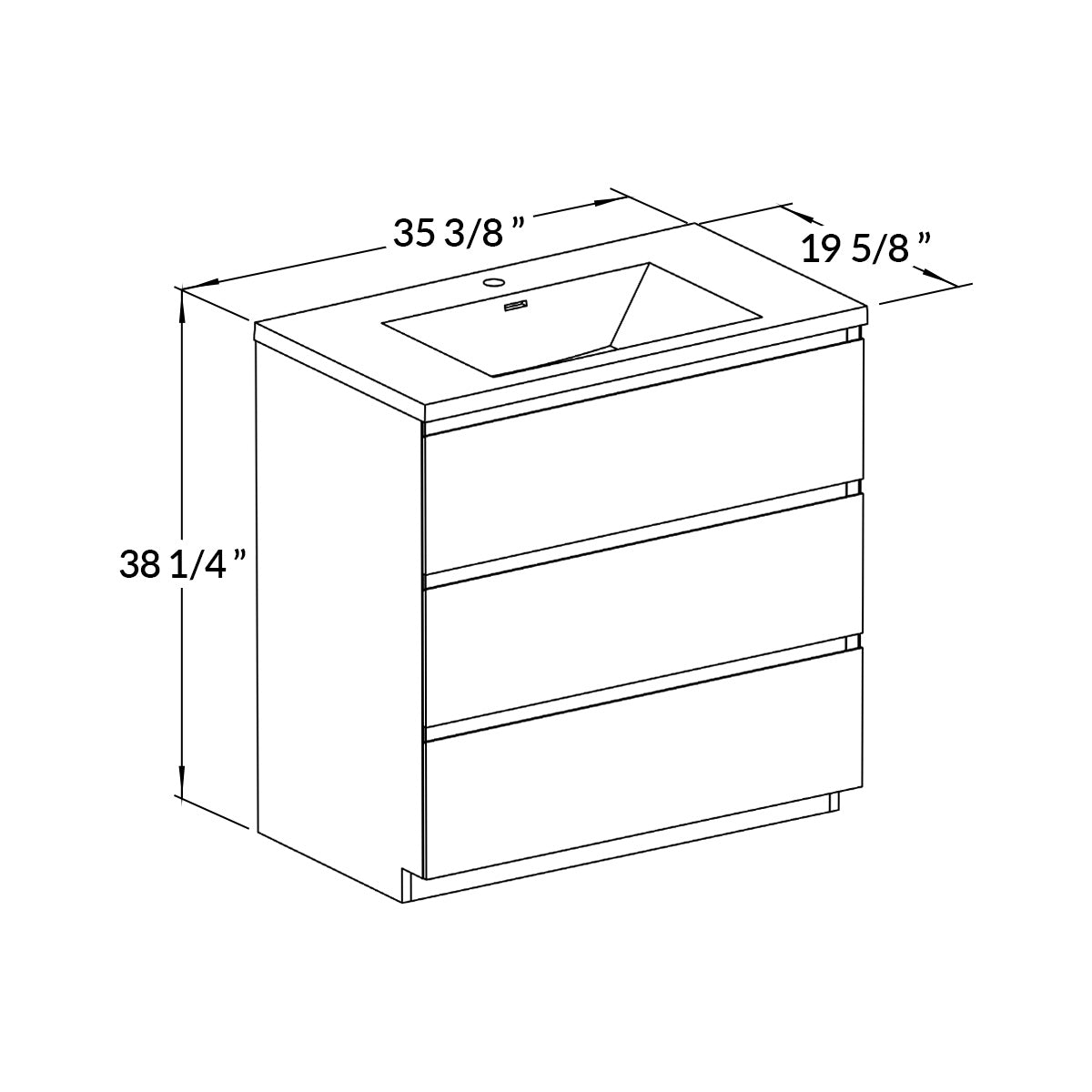 36’’ Freestanding Single Bathroom Vanity in Oak with Black Quartz Integrated Sink - Bathroom Vanities