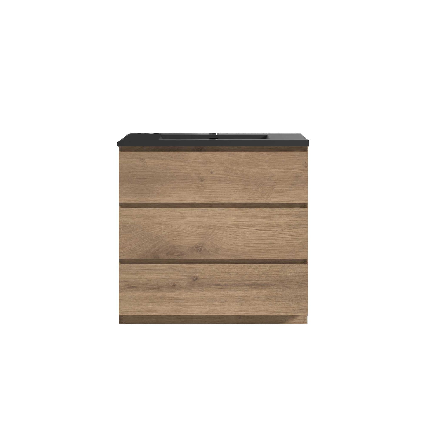 36’’ Freestanding Single Bathroom Vanity in Oak with Black Quartz Integrated Sink - Bathroom Vanities