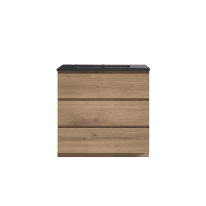 36’’ Freestanding Single Bathroom Vanity in Oak with Black Quartz Integrated Sink - Bathroom Vanities