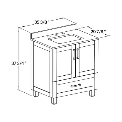 36’’ Freestanding Single Bathroom Vanity in Oak with Quartz Stone Countertop - Bathroom Vanities
