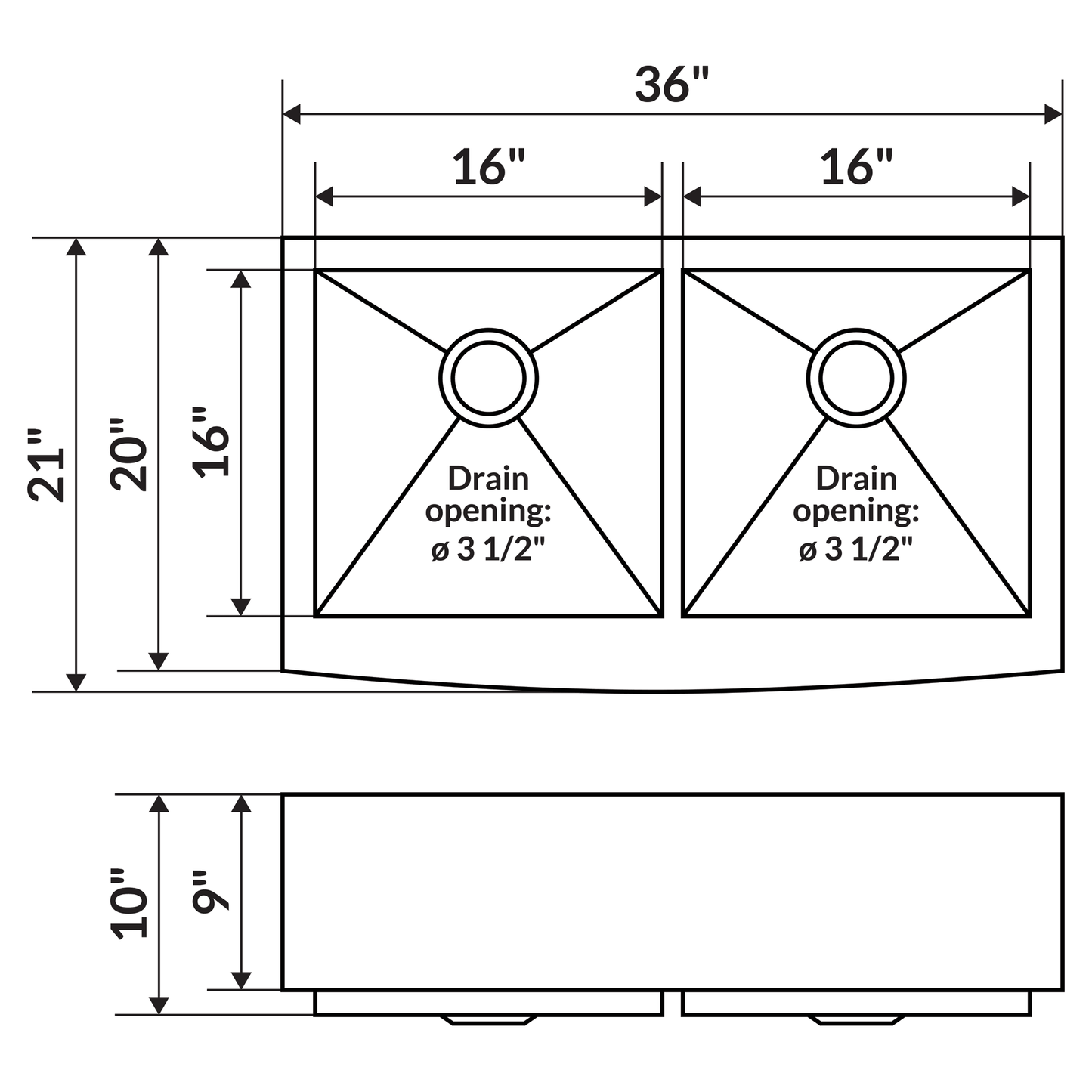 36 in. Farmhouse/Apron-Front 50/50 Double Bowl 16 Gauge Stainless Steel Kitchen Sink LPF5 - Sinks