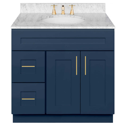 36 in W x 34 1/2 in H x 21 in D Vanity Sink Base Cabinet with Left Drawers Danbury Blue - Bathroom Vanities