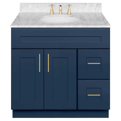 36 in W x 34 1/2 in H x 21 in D Vanity Sink Base Cabinet with Right Drawers Danbury Blue - Bathroom Vanities