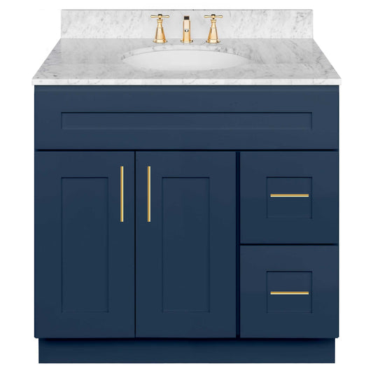 36 in W x 34 1/2 in H x 21 in D Vanity Sink Base Cabinet with Right Drawers Danbury Blue - Bathroom Vanities
