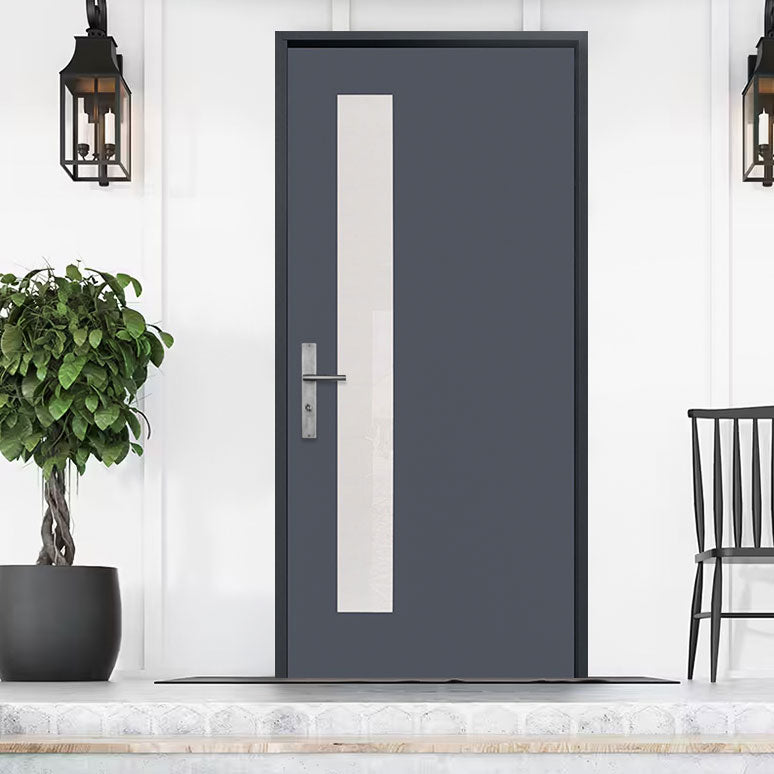 36 in. x 80 in. 1 Lite Offsite Acid Etch Painted Grey Prehung Fiberglass Exterior Door with Brickmold Exterior Doors