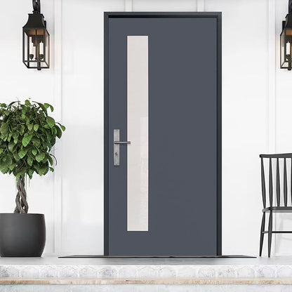 36 in. x 80 in. 1 Lite Offsite Acid Etch Painted Grey Prehung Fiberglass Exterior Door with Brickmold Exterior Doors