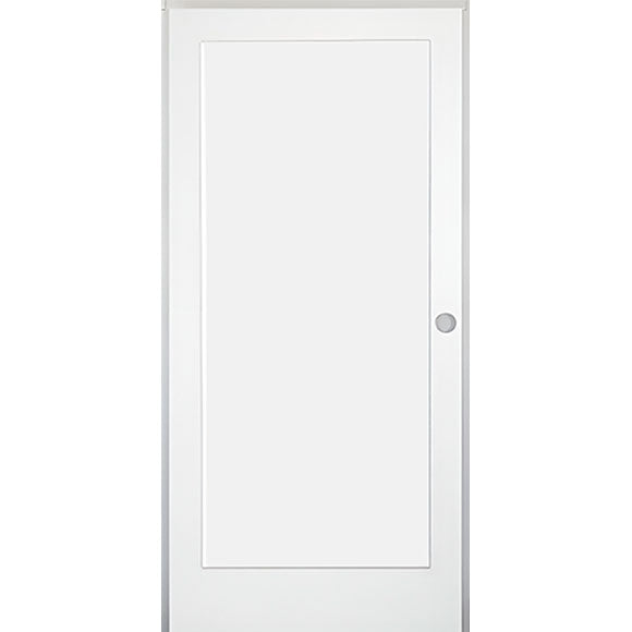 36 in. x 80 in. 1-Panel Shaker Solid Core Primed White MDF Prehung Interior Door with Black Hinges - Left-Handed