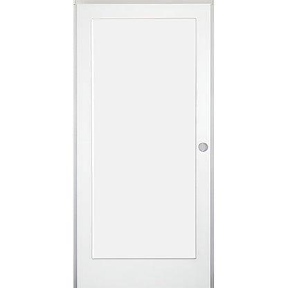 36 in. x 80 in. 1-Panel Shaker Solid Core Primed White MDF Prehung Interior Door with Black Hinges - Left-Handed