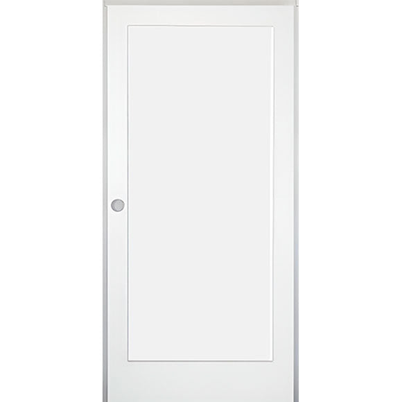 36 in. x 80 in. 1-Panel Shaker Solid Core Primed White MDF Prehung Interior Door with Black Hinges - Right-Handed