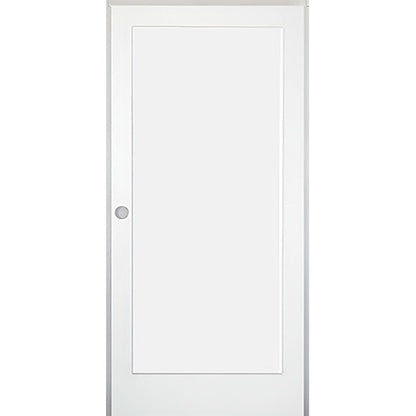 36 in. x 80 in. 1-Panel Shaker Solid Core Primed White MDF Prehung Interior Door with Black Hinges - Right-Handed