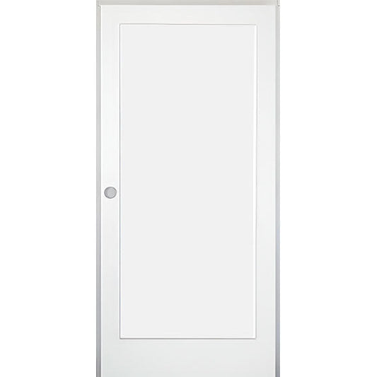36 in. x 80 in. 1-Panel Shaker Solid Core Primed White MDF Prehung Interior Door with Black Hinges - Right-Handed