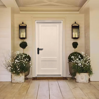 36 in. x 80 in. 2 Panel Shaker Fire Rated Unfinished White Prehung Fiberglass Exterior Door - Exterior Doors