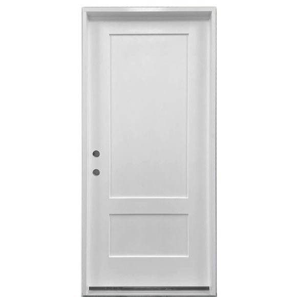 36 in. x 80 in. 2 Panel Shaker Fire Rated Unfinished White Prehung Fiberglass Exterior Door - Right-Handed - Exterior