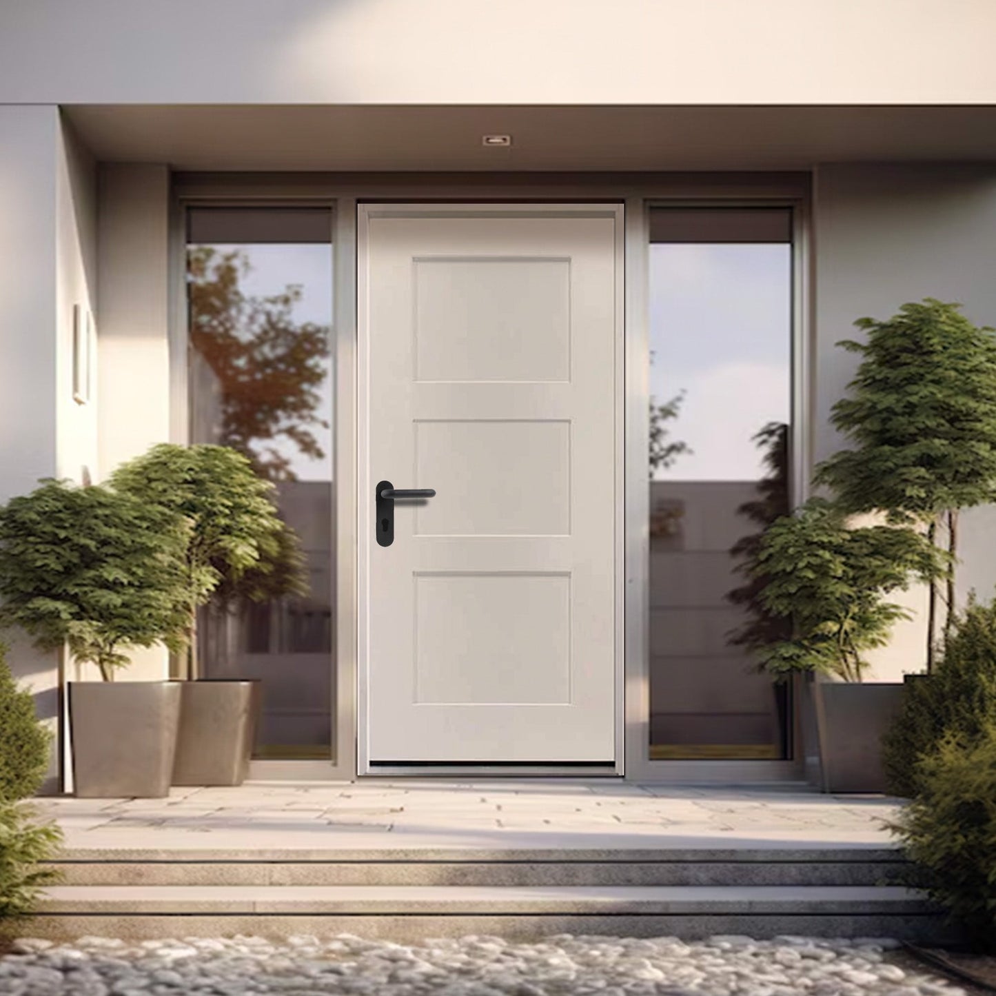 36 in. x 80 in. 3 Panel Fire Rated Unfinished White Prehung Fiberglass Exterior Door with Brickmold - Exterior Doors