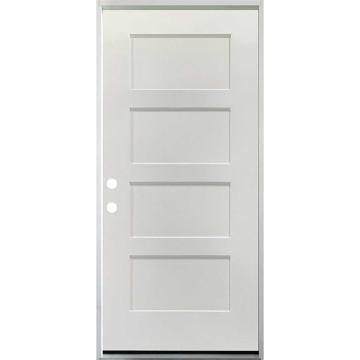 36 in. x 80 in. 4 Panel Fire Rated Unfinished White Prehung Fiberglass Exterior Door with Brickmold - Right-Handed