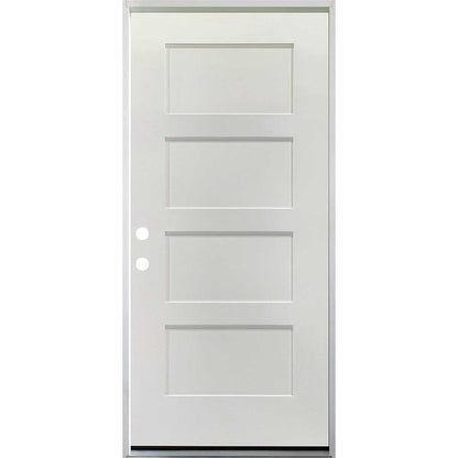 36 in. x 80 in. 4 Panel Fire Rated Unfinished White Prehung Fiberglass Exterior Door with Brickmold - Right-Handed