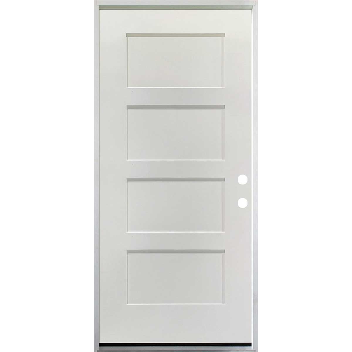 36 in. x 80 in. 4 Panel Fire Rated Unfinished White Prehung Fiberglass Exterior Door with Brickmold - Left-Handed