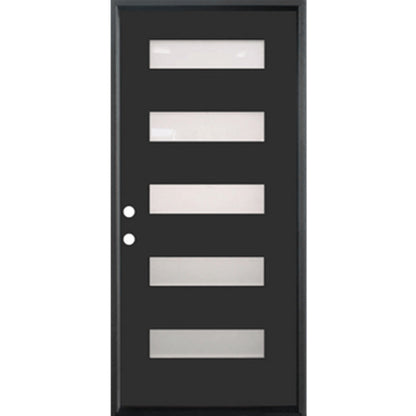 36 in. x 80 in. 5-Lite Shaker Acid Etch Painted Black Prehung Fiberglass Exterior Door with Brickmold - Right-Handed