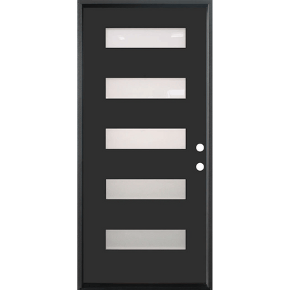 36 in. x 80 in. 5-Lite Shaker Acid Etch Painted Black Prehung Fiberglass Exterior Door with Brickmold - Left-Handed