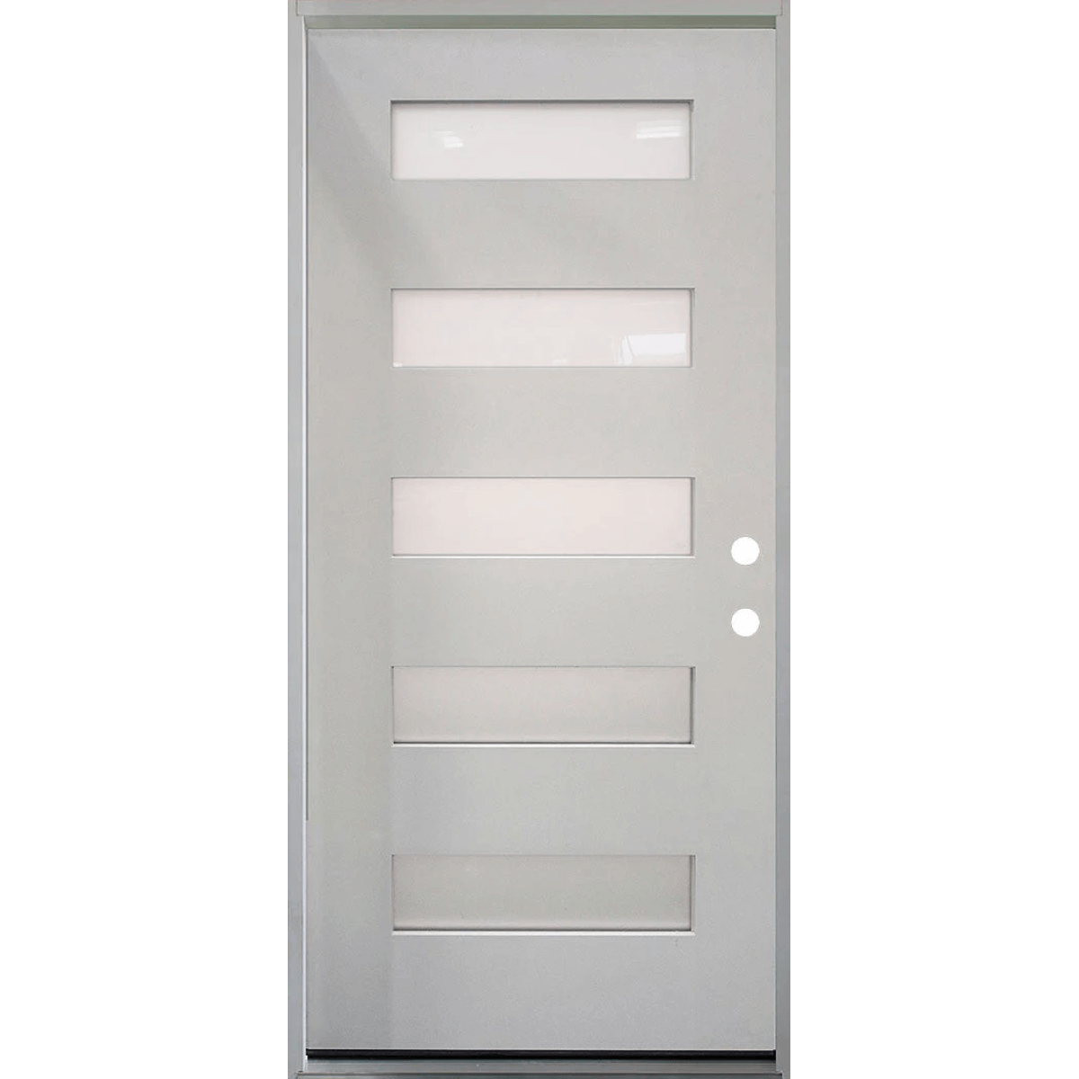 36 in. x 80 in. 5-Lite Shaker Acid Etch Unfinished White Prehung Fiberglass Exterior Door with Brickmold - Left-Handed