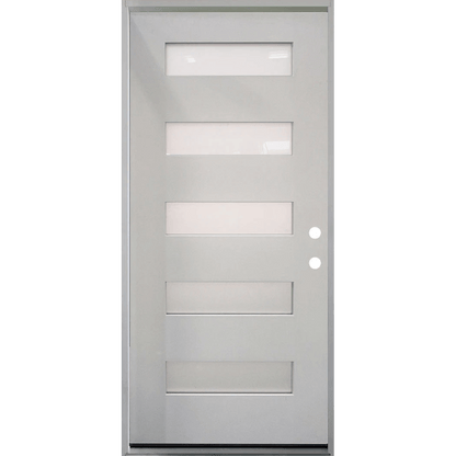 36 in. x 80 in. 5-Lite Shaker Acid Etch Unfinished White Prehung Fiberglass Exterior Door with Brickmold - Left-Handed