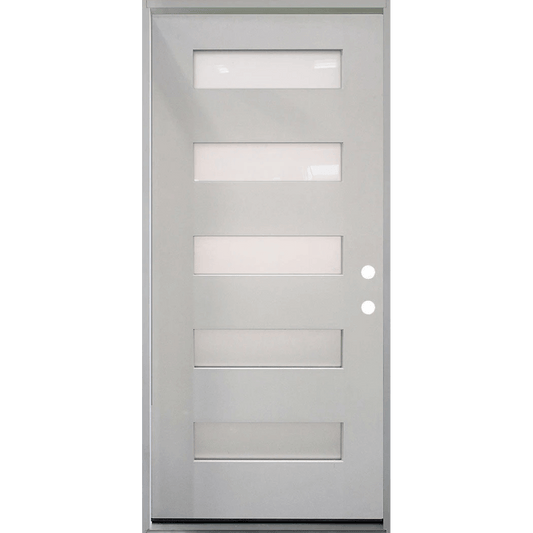 36 in. x 80 in. 5-Lite Shaker Acid Etch Unfinished White Prehung Fiberglass Exterior Door with Brickmold - Left-Handed