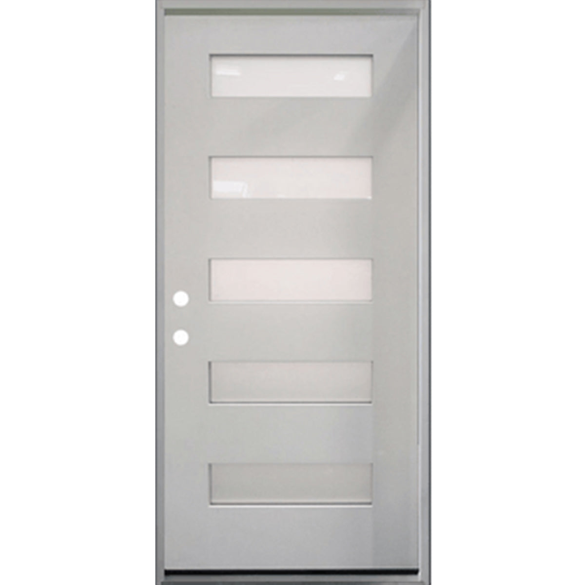 36 in. x 80 in. 5-Lite Shaker Acid Etch Unfinished White Prehung Fiberglass Exterior Door with Brickmold - Right-Handed